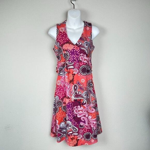 prAna Sleeveless Paisley Print Dress Size M Surplice Neckline & Hidden Pocket - Picture 2 of 8